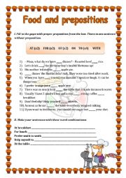 English Worksheet: Food and prepositions