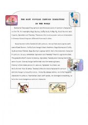 English Worksheet: The most popular cartoon characters in the world