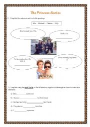 English Worksheet: The Princess Diaries- Greetings- Verb To be