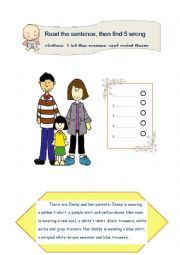 English Worksheet: find the wrong points of clothes
