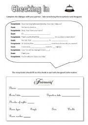 English Worksheet: Hotel Check In