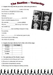 English Worksheet: Song: Yesterday - The Beatles (simple Past)