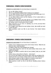 English Worksheet: Indiana jones speaking activity