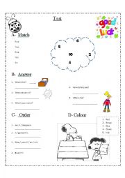 English Worksheet: Numbers, Colours, To be
