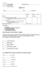 English Worksheet: Test, colours, physical appearance, have got hast got