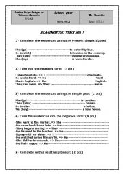 English Worksheet: diagnostic test