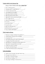 English Worksheet: TEST question tags, verb tenses PART II