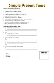 English Worksheet: Simple Present Tense I