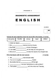 English Worksheet: Primary / Year 3 Diagnostics Assessment