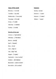 English Worksheet: Days, months and seasons pronunciation