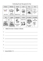 English Worksheet: Celebrating events through out the year