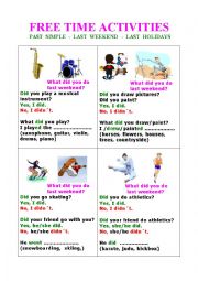 English Worksheet: FREE TIME ACTIVITIES  PAST SIMPLE  Speaking Cards 