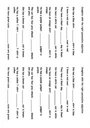 English Worksheet: Complete with the right possessive adjective