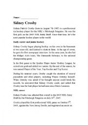 English Worksheet: sidney crosby reading comprehension