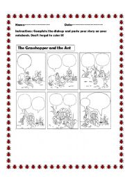 English Worksheet: The grasshopper and the ant comic strip