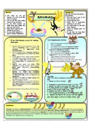 English Worksheet: Bananas-beneficial effects on health-reading+exercises