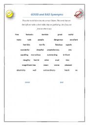 English Worksheet: Good and Bad Synonyms