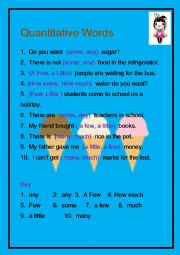 English Worksheet: Quantitative Words