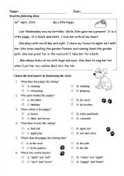 English Worksheet: Reading Comprehension (My Puppy)