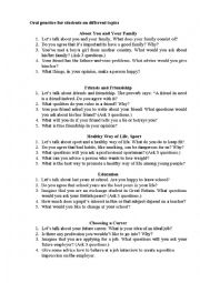 English Worksheet: oral practice