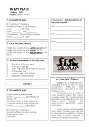 English Worksheet: IN MY PLACE - Coldplay