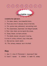 English Worksheet: countable noun