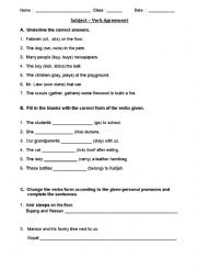 English Worksheet: Subject - Verb Agreement