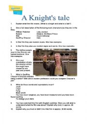 English worksheet: Worksheet for the film a Knights Tale (& Terry Joness Medieval Lives)