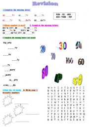 English Worksheet: REVISION NUMERS 1-100