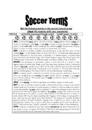English Worksheet: SOCCER TERMS CLASSIFICATION AND ANSWERS
