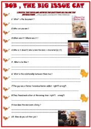 English Worksheet: A street cat named Bob : video watching