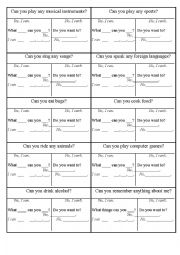 English Worksheet: can you