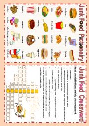 English Worksheet: JUNK FOOD PICTIONARY / CROSSWORD