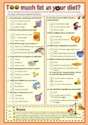 English Worksheet: QUIZ: TOO MUCH FAT IN YOUR DIET?