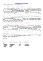 English Worksheet: ENVIRONMENTAL POLLUTION