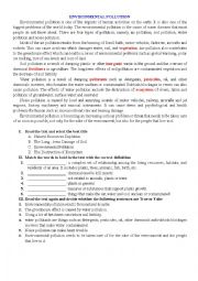 English Worksheet: ENVIRONMENTAL POLLUTION