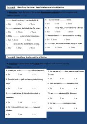 English Worksheet: Grammar Test about Adjective/ demonstrative adjective/ articles/ comparative & superlative/