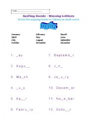 English Worksheet: Spelling words - missing letters