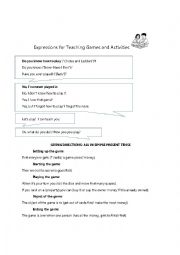 English Worksheet: Expressions for Teaching Games and Activites