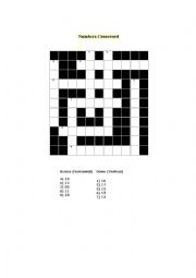 English Worksheet: numbers crossword 