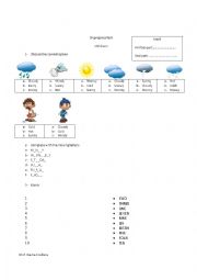 English Worksheet: progress test weather, days of the week, 
