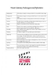 English Worksheet: Visual techniques and their definitions