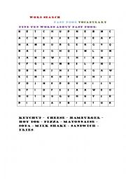 English Worksheet: Word search - Fast Food Vocabulary