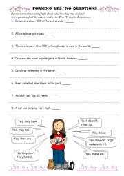 English Worksheet: Practising yes/no questions with cat facts