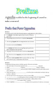 English Worksheet: Prefixes that form opposites exercises