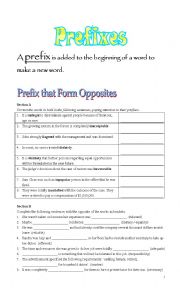 Prefixes that form opposites exercises