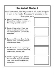 English Worksheet: Zoo Animal Riddles 1