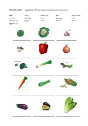 English Worksheet: Vocabulary Vegetables