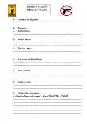 English Worksheet: BOWLING FOR COLUMBINE WORKSHEET