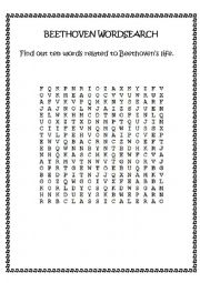 English Worksheet: BEETHOVEN WORDSEARCH